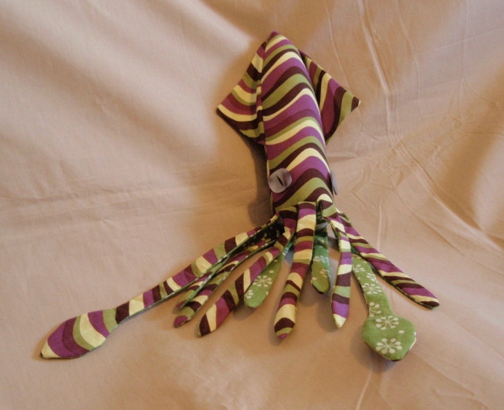 Purple and Green Wavy Teeny Tiny Plush Squid Stuffed Animal