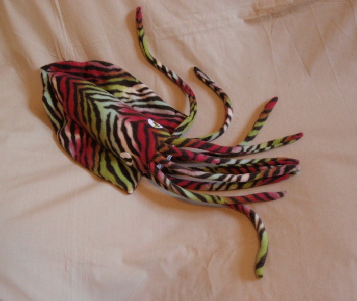 Mara the Sunset Zebra Striped Fleece Cuddlefish - Plush Cuttlefish Stuffed Animal