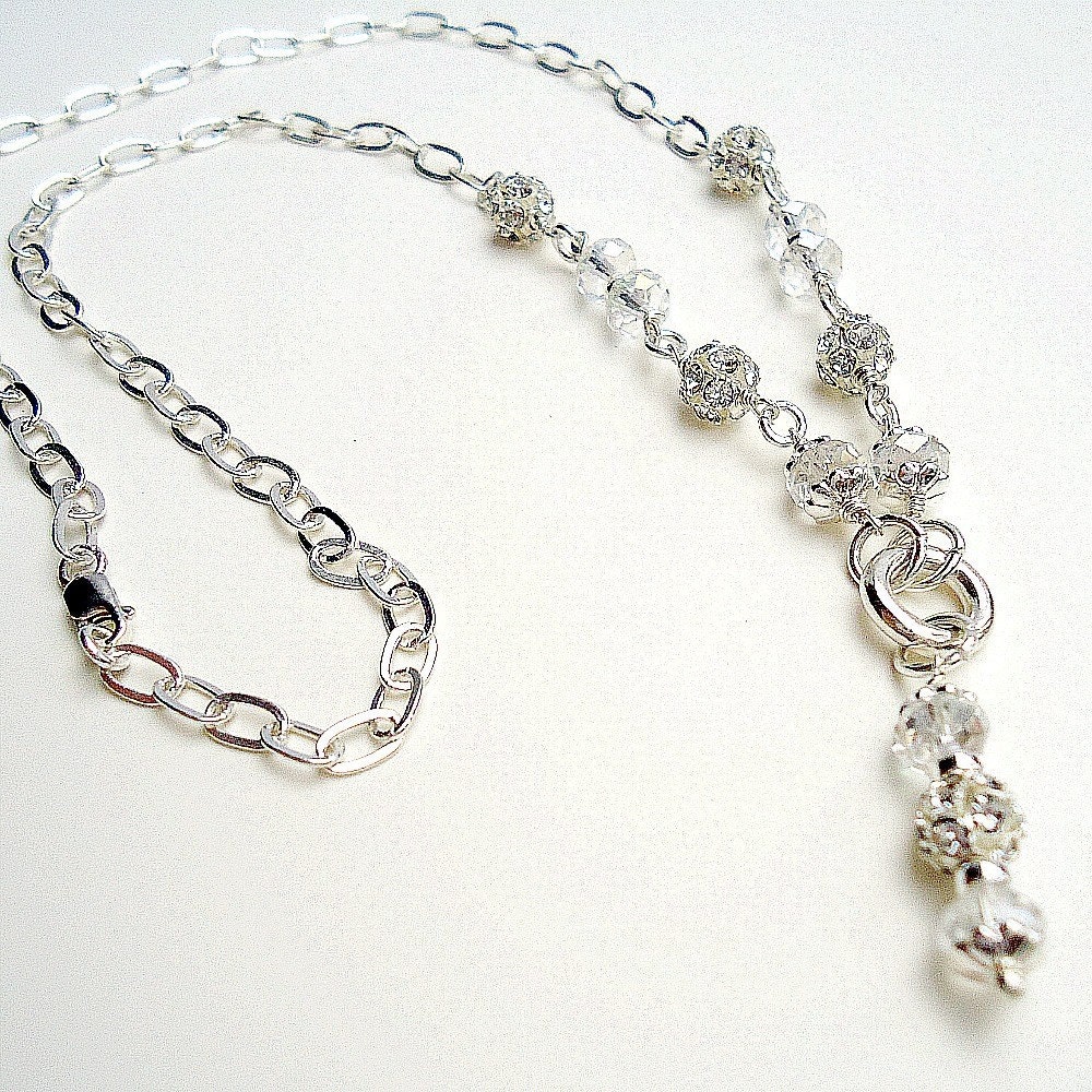 Crystal Necklace Wedding Necklace Sterling Silver Jewelry