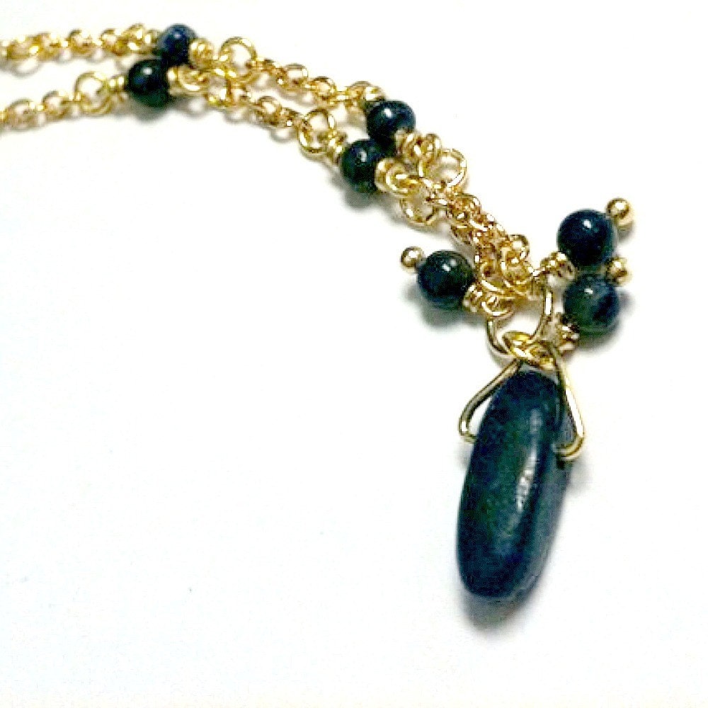 Navy Blue Necklace Lapis Necklace Lapis Stick Pendant Gold Jewelry Gemstone