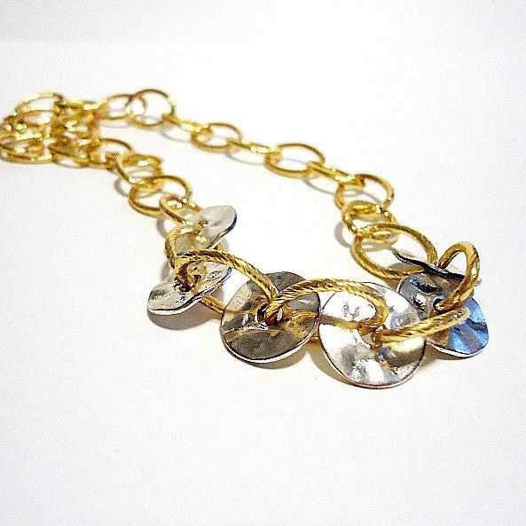 Mixed Metal Necklace Gold Silver Jewelry Chain Jewellery Two Tone Funky Statement Costume Buy Online Everyday Chunky Disc