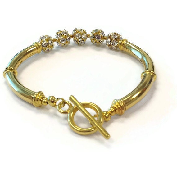 Gold Bracelet Gold Jewelry Pave Crystal Jewelry Wedding Jewelry B-94