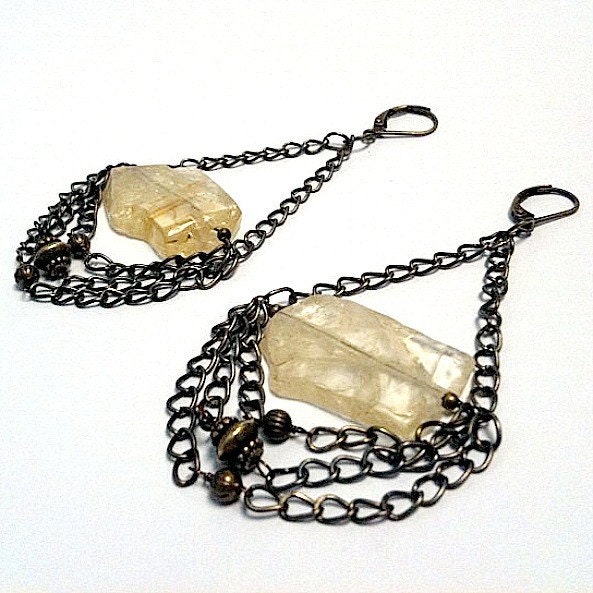 Citrine and Brass Chandelier Earrings