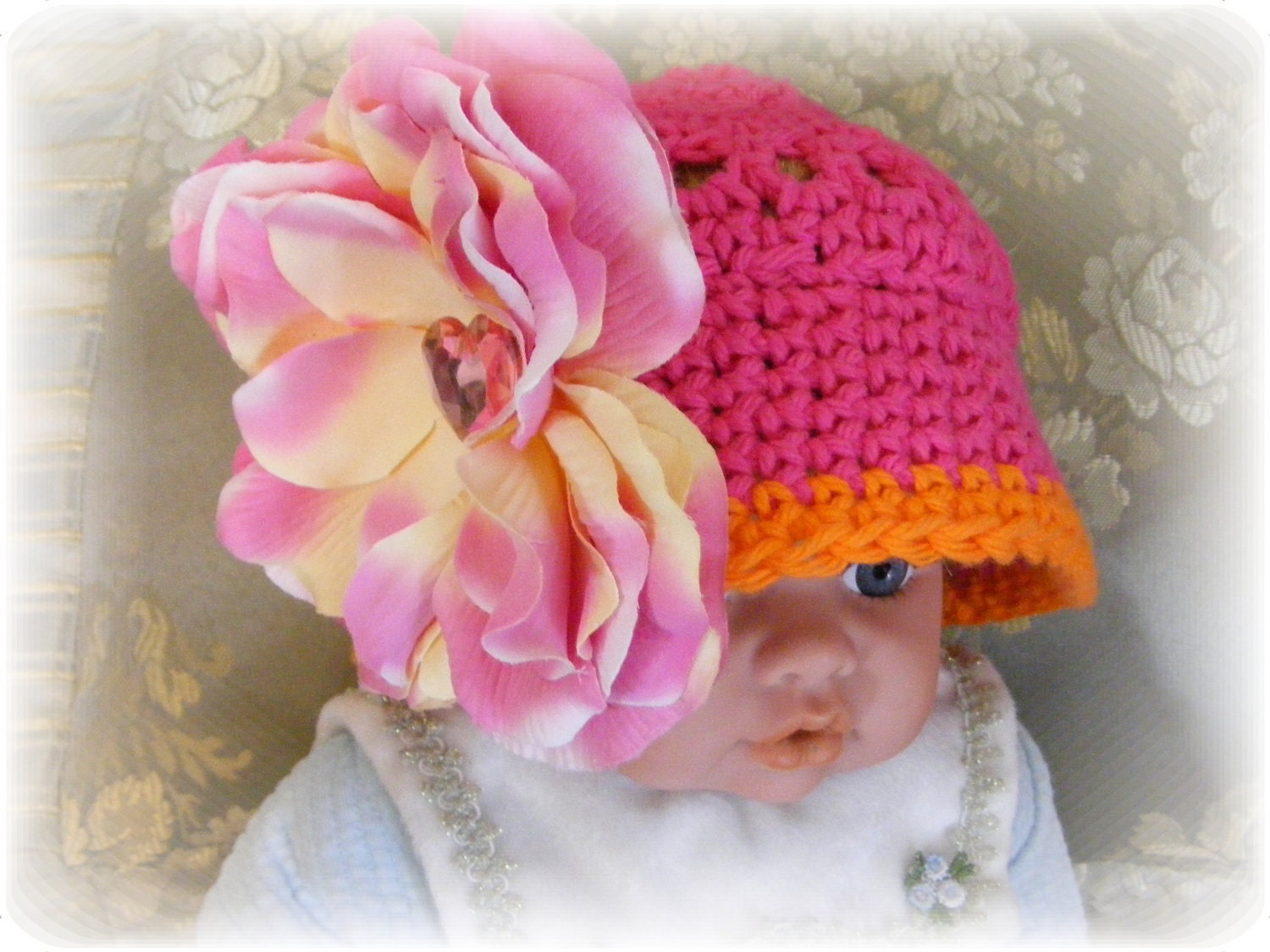 Boutique Hair Flower Clip with Center Heart Bling - Hat sold separately - Photography Prop