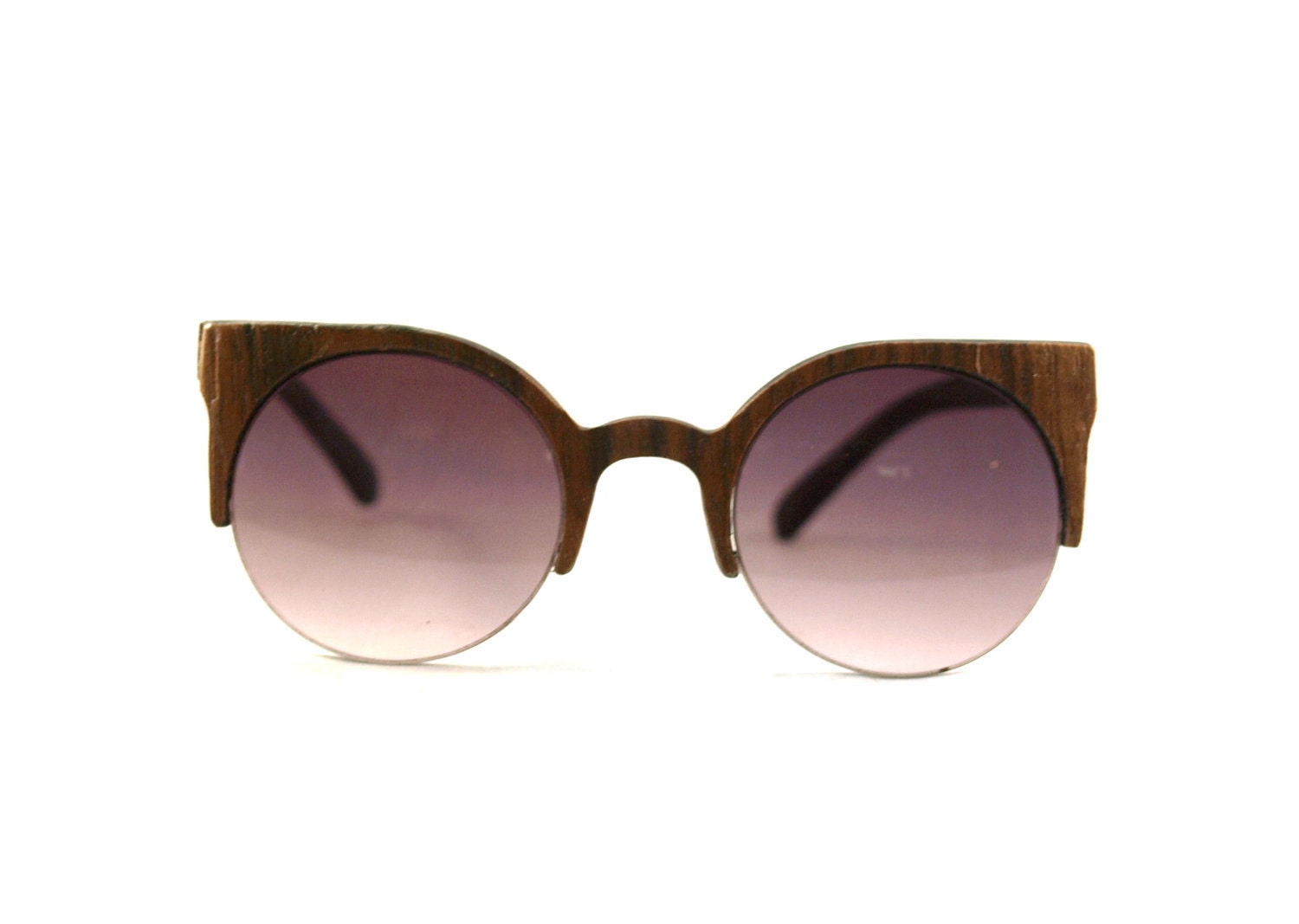 Handcrafted Wooden Faced Sunglasses Round Cateye Womens Style // TEAK // no. 1212