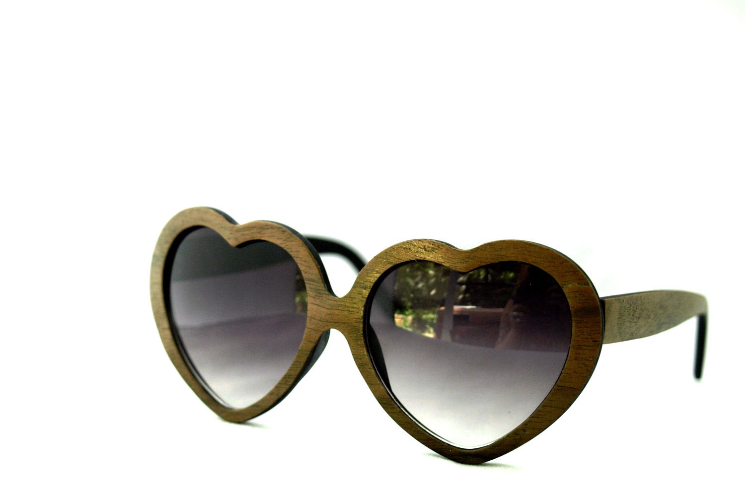 Handcrafted Wooden Faced Sunglasses Heart Lolita Womens Style // WALNUT