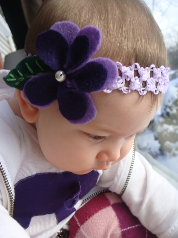 Violet Purple Flowered Headband for Girl Baby Toddler