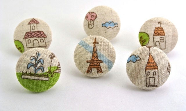 Pushpin /  Magnet  / Day In Paris  / Thumb Tacks / Japanese Fabric 7
