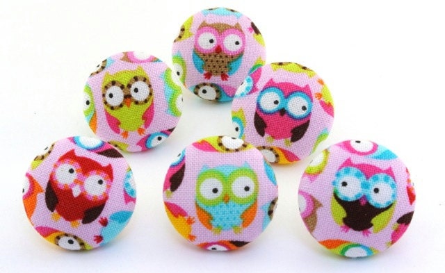 Owl Push Pin / Thumbtacks  / Magnet / Fabric Covered  Tack Hoot Hoot Pink 4