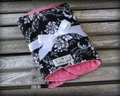 Burp Cloths in Elegant Black and White Damask and Pink Minky. Baby Girl. Set of 2. Baby Shower Gift