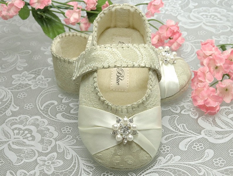 Baby Girl Shoe Caroline, Wedding, Flower Girl, Christening, slipper/bootie. Infant Sizes, Handmade by Pink2Blue