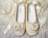 Wedding Shoes - Victoria Bridal Ballet Flat, Vintage Lace, Swarovski Crystals,  Pearls, Custom Made Women's Bridal Shoes
