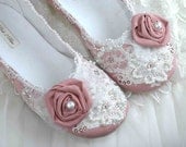 Wedding Shoes - Rose Bridal Ballet Flat, Vintage Lace, Swarovski Crystals, Pearls, Custom Made Women's Bridal ShoesFrom pink2blue