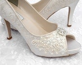 Wedding Shoes - Custom Colors 120 Choices - Vintage Wedding Lace Peep Toe Heels, Women's PB384 Bridal Shoes