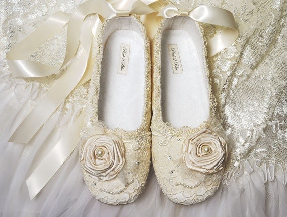 Wedding Shoes - Victoria Bridal Ballet Flat, Vintage Lace, Swarovski Crystals, Pearls, Custom Made Women's Bridal Shoes