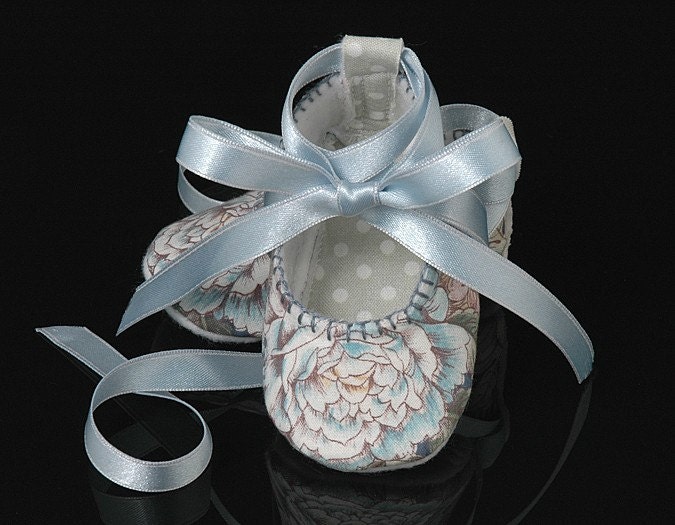 The Natasha Ballerina Baby Girl Shoe, Slipper, Bootie in Blue, Infant, Handmade by pink2blue.