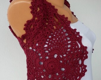 Burgundy Shrug Bolero Vest  Bordeaux Wine Claret  red Rasberry Bamboo, Soft, Ecofriendly, Antibacterial, Gift for Mom Her