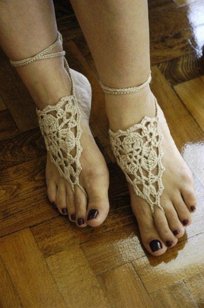 Beige Barefoot Sandals, Lace shoes,Summer, Footwear, Bridal, Cotton, dance, sexy, aglow, ecofriendly, vamp The front page on ETSY