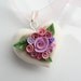 Shabby chic style pink rose heart on a pale pink organza ribbon necklace handmade from polymer clay