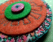 Orange and green Liberty cotton and felt brooch