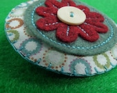 Mulled wine red felt and fabric flower brooch/pin