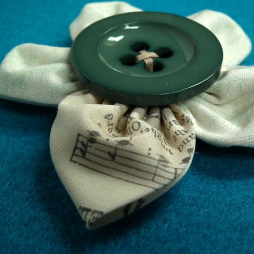 Sheet music cream flower big button brooch / pin