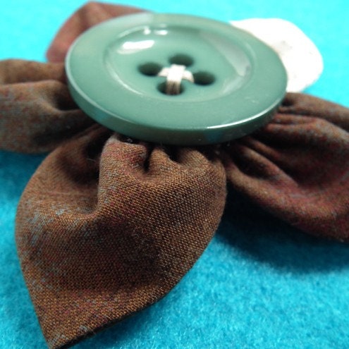 Sheet music forest brown flower big button brooch / pin