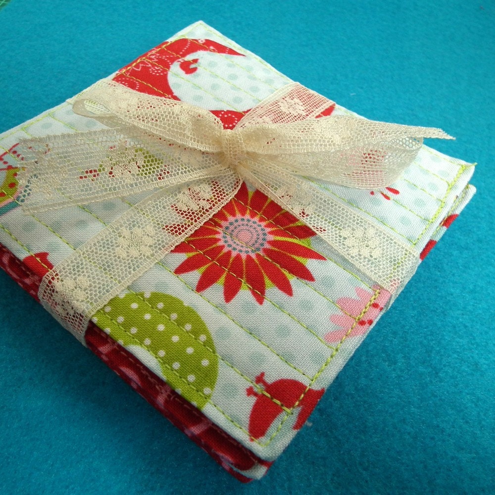 Spring brights birdie cotton quilted coasters - set of 4