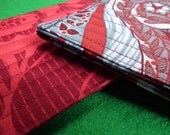 Brick red and blue retro Scandinavian cotton quilted coasters - set of 4