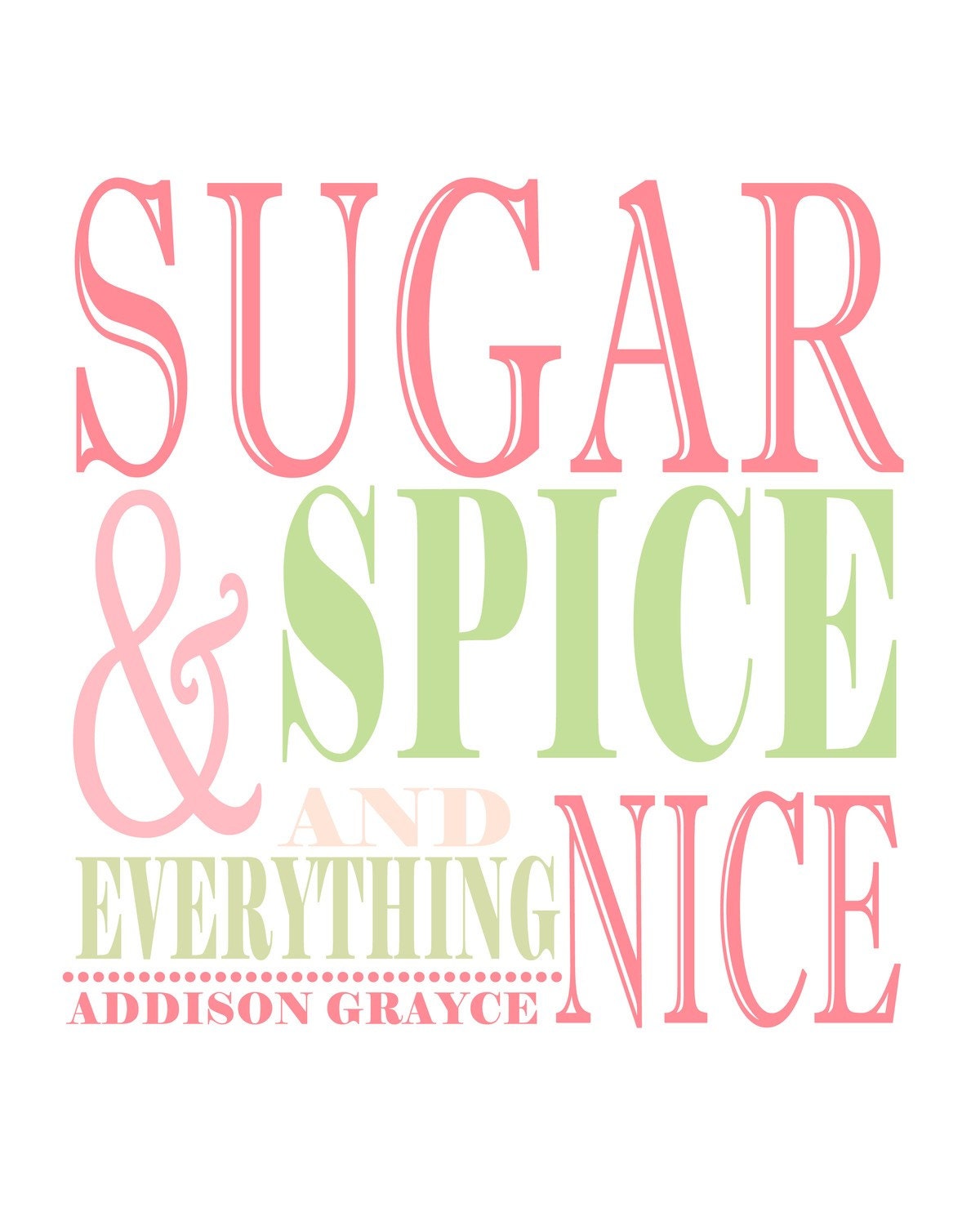 Personalized Sugar and spice print - Pink's and green's or choose your colors - Kids wall art - girls room decor