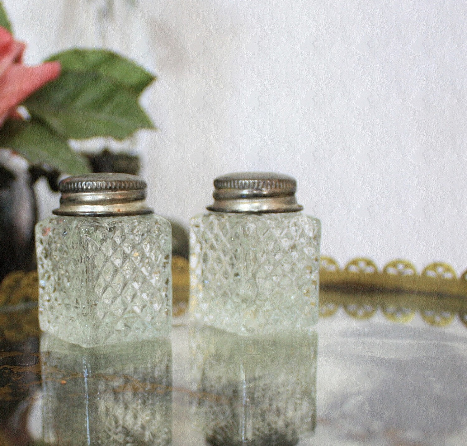 Vintage Pressed Glass Salt and Pepper Shakers by ClothandPatina