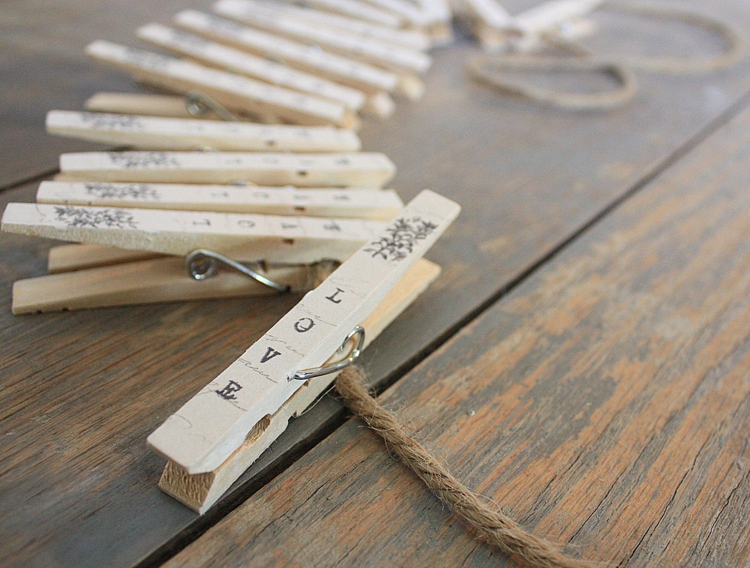 Rustic French Clothespin Favors - Love - Set of Five
