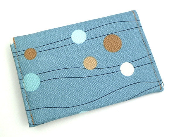 Business Card Holder - Blue with Brown and White Circles