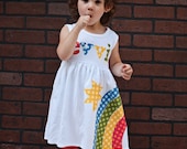 Rainbow Dress - Spring Dress- Personalized Dress- You Choose Dress Color and Sleeve Length