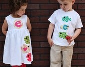 Summer Dress and Shirt Set- Fish Applique- Brother Sister Sibling Set