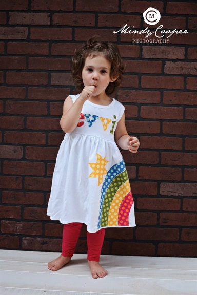 Rainbow Dress - Spring Dress- Personalized Dress- You Choose Dress Color and Sleeve Length