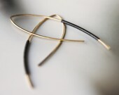 gold dangle earrings with sterling wrapping - 14K gold fill and oxidized sterling sivler - handmade by lolide