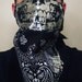 Chrome Silver Foil on black and white paisley Skull Mask Bandana