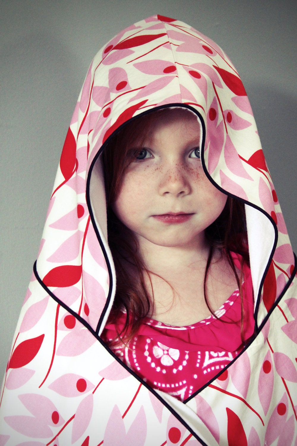 Pink Mod Leaf Certified Organic Favorite Hooded Towel