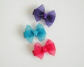 Itty Bitty Sheer Bows - Pick 3 Colors - Purple, Turquoise, and Shocking Pink