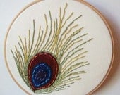 Embroidered Peacock Feather Hoop Art