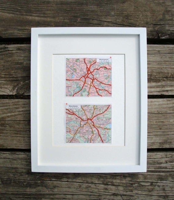 Embroidered Map of Birmingham and Manchester