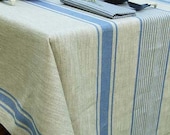 French Linen Tablecloth Natural Blue Provence