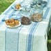 Elegant Off White Blue Striped Linen Tablecloth Prewashed