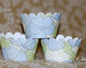MINI Blue & Green Floral Cupcake Wraps - Set of 24 Mini Wraps