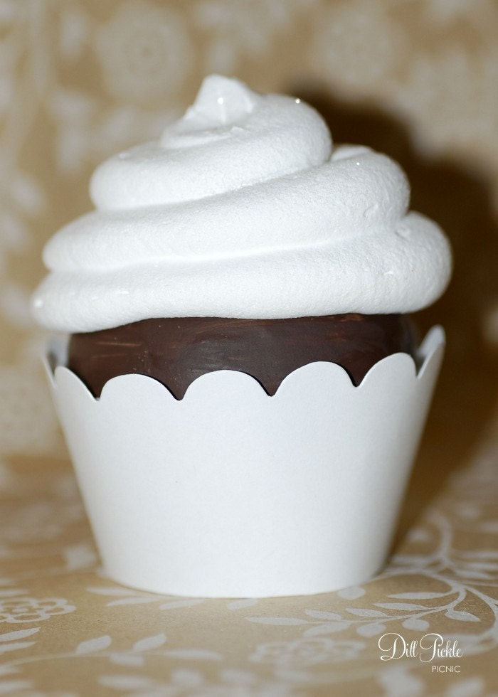 White Cupcake Wrappers - Wraps Set of 25 - Standard or Mini Sizes