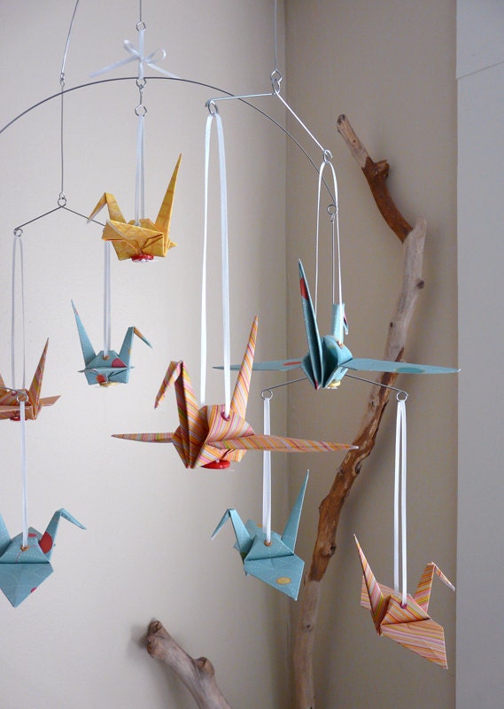 SAM - Origami Mobile - Cranes in Polka Dots and Stripes