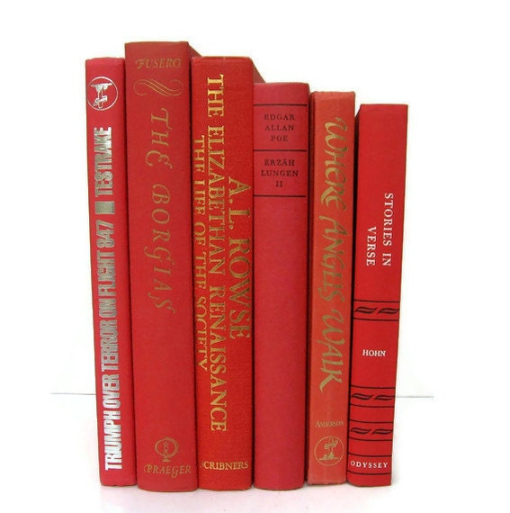 Red Bright Red Vintage Books by Color Instant Collection of Decorative Books for Wedding Decor, Home Decor, and Photography Prop