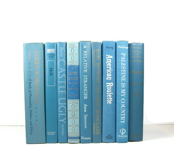 Blue Vintage Books Decorative Collection for Wedding Home Decor Photography Prop
