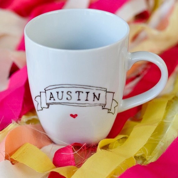 Hand Drawn Austin Heart Banner Mug